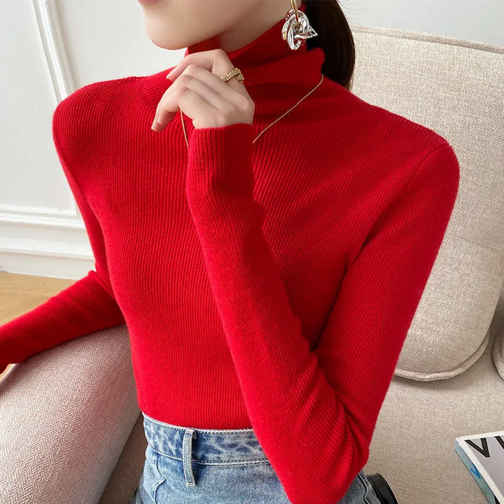 Women's Cashmere Turtleneck Sweater, Fine Knit Slim Fit 5