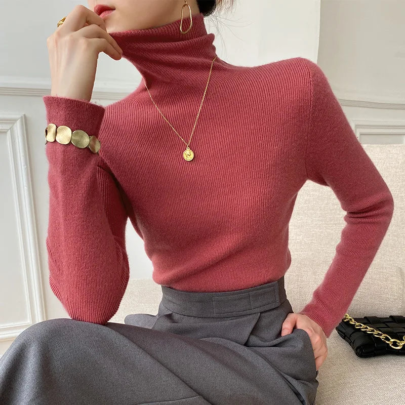 Women's Cashmere Turtleneck Sweater, Fine Knit Slim Fit 2