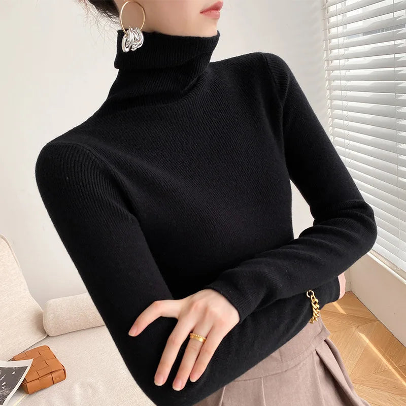 Women's Cashmere Turtleneck Sweater, Fine Knit Slim Fit 8