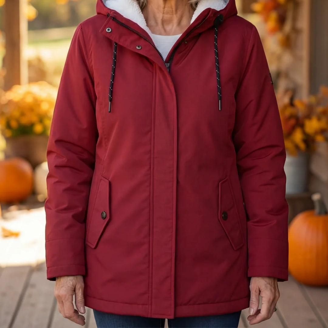 Women's Fleece-Lined Hooded Parka Coat with Drawcord Hood and Flap Pockets 2