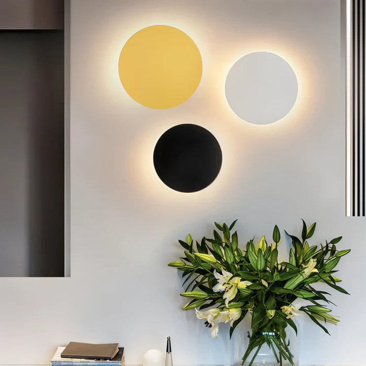 Round LED Wall Light, Backlit Aluminum Disc with Warm White Halo Glow 4