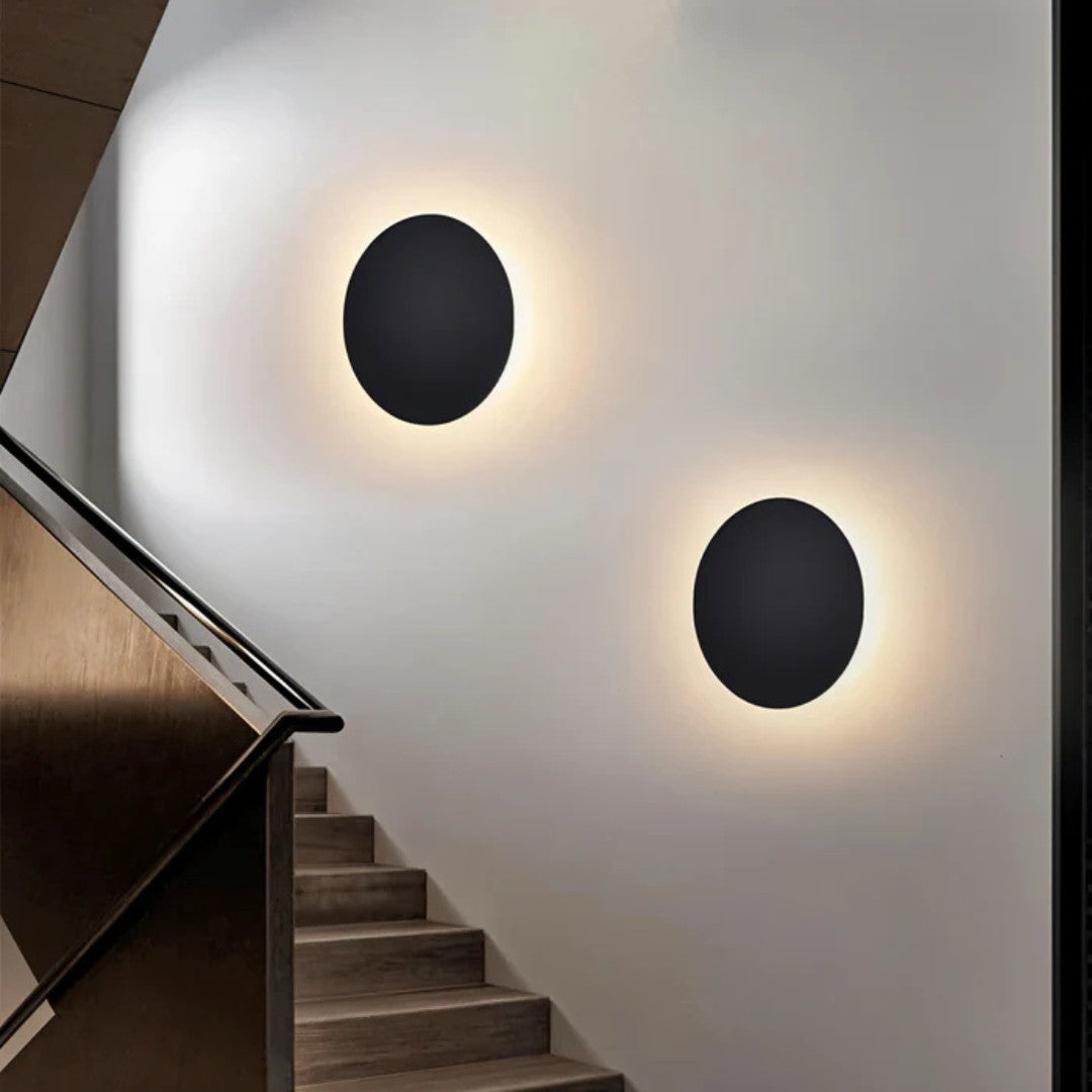 Round LED Wall Light, Backlit Aluminum Disc with Warm White Halo Glow 5
