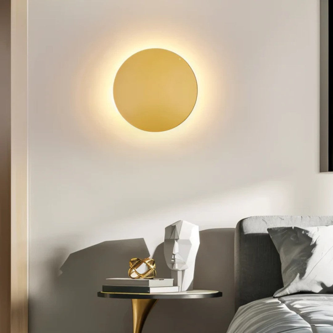 Round LED Wall Light, Backlit Aluminum Disc with Warm White Halo Glow 6