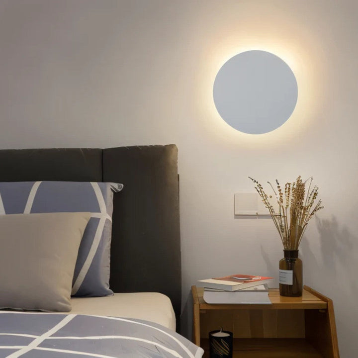 Round LED Wall Light, Backlit Aluminum Disc with Warm White Halo Glow 7