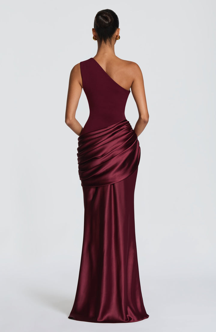 One-Shoulder Satin Maxi Dress with Draped Waist for Formal Events 18