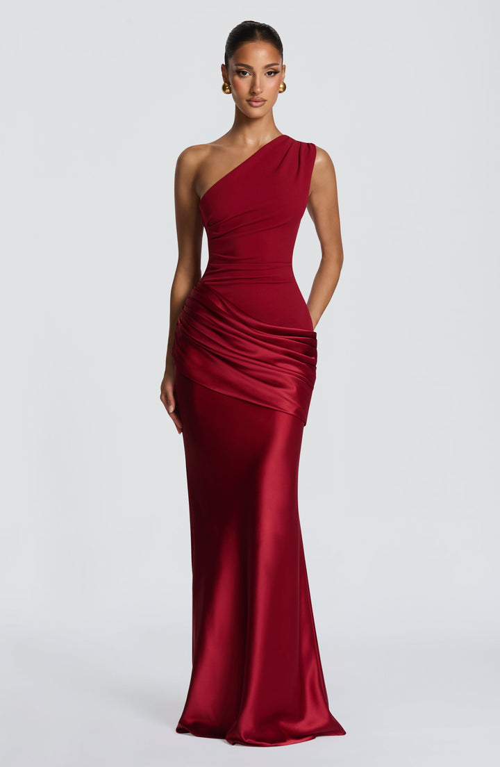 Abbey One-Shoulder Satin Maxi Dress 21