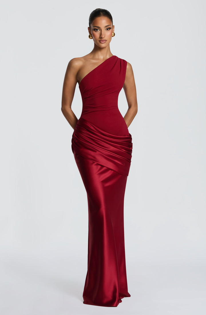 Abbey One-Shoulder Satin Maxi Dress 20