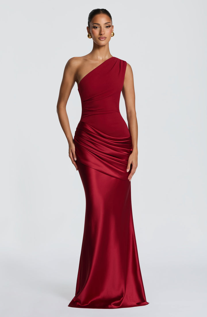 Abbey One-Shoulder Satin Maxi Dress 15