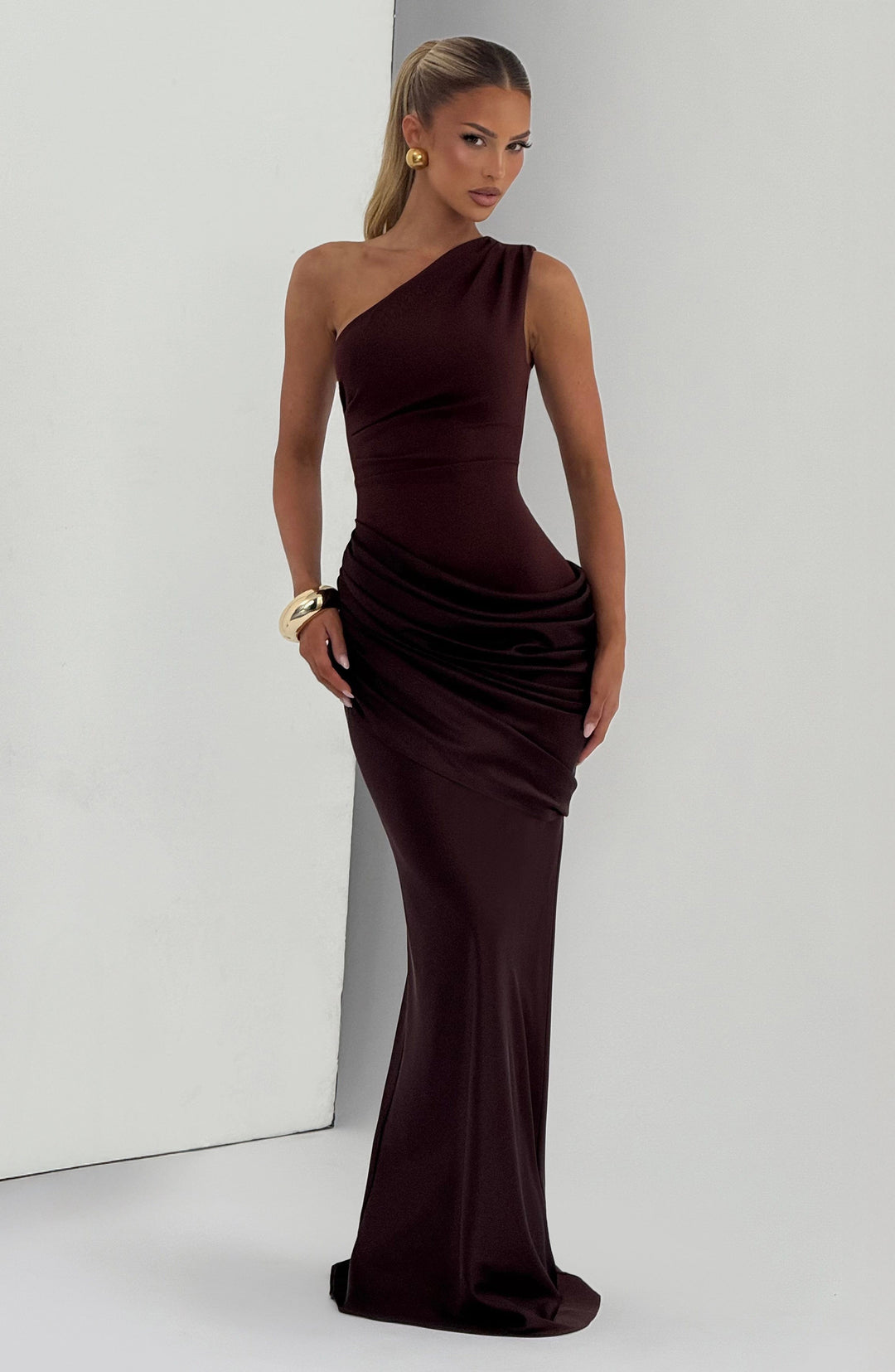 Abbey One-Shoulder Satin Maxi Dress 9