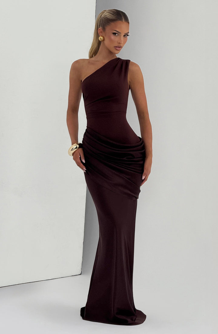 Abbey One-Shoulder Satin Maxi Dress 9