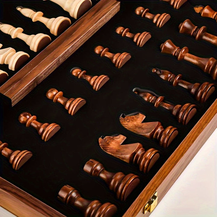 Wooden Chess Set with Folding Board and Chess Pieces, Portable 3