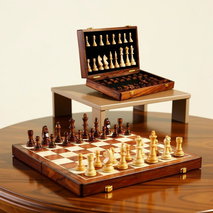 Wooden Chess Set with Folding Board and Chess Pieces, Portable 1
