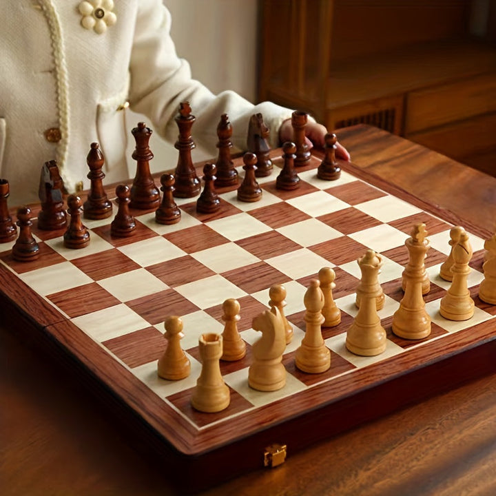 Wooden Chess Set with Folding Board and Chess Pieces, Portable 5