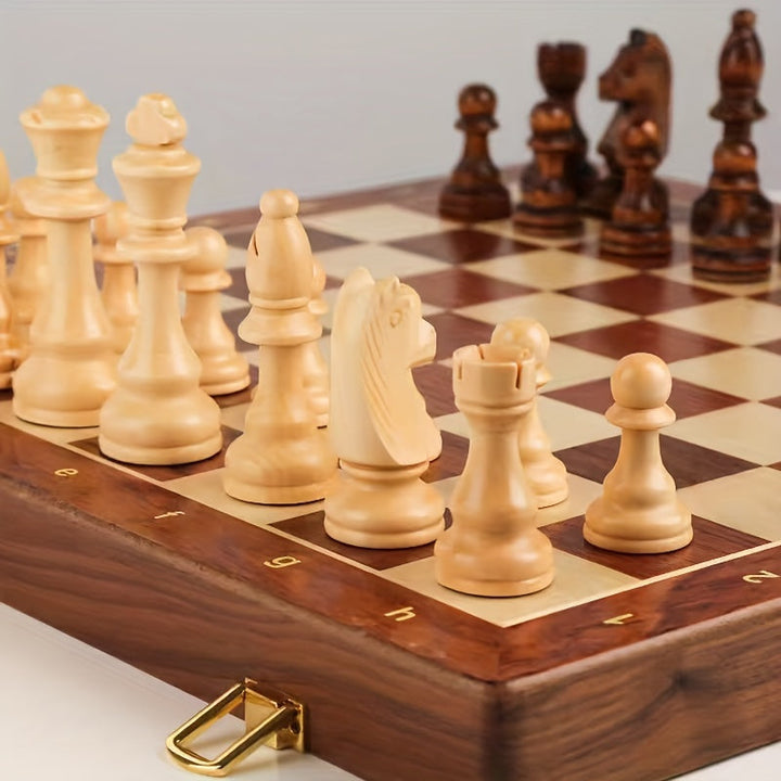 Wooden Chess Set with Folding Board and Chess Pieces, Portable 8