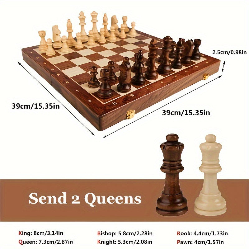 Wooden Chess Set with Folding Board and Chess Pieces, Portable 10