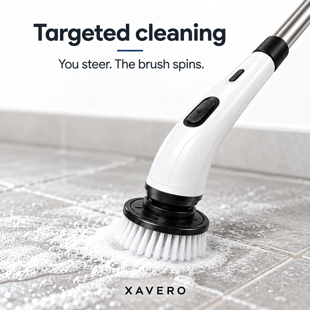 Cordless Electric Spin Scrubber with Extension Pole and Interchangeable Brush Heads 6