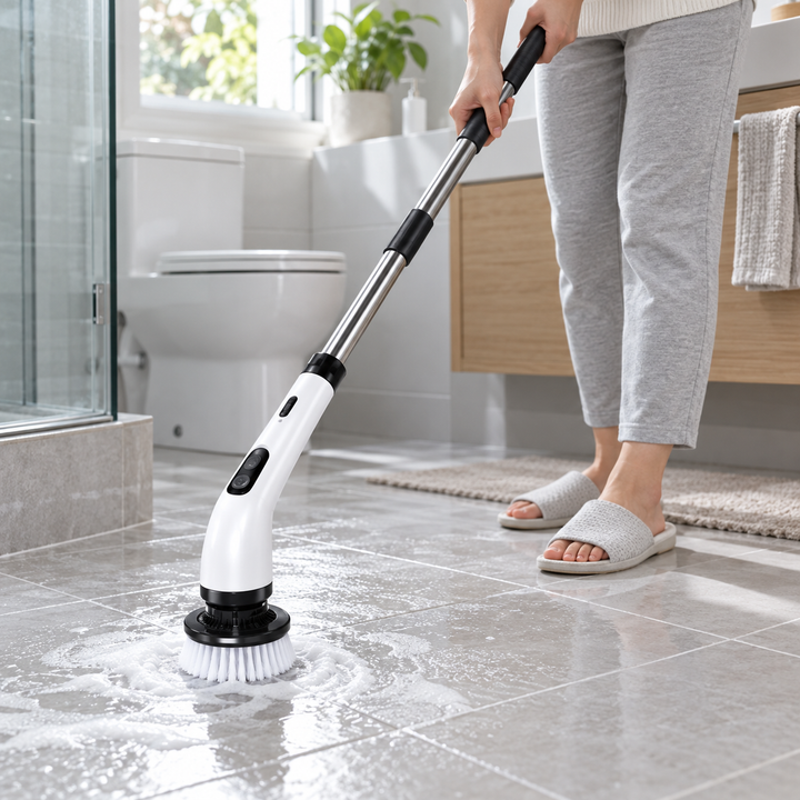 Cordless Electric Spin Scrubber with Extension Pole and Interchangeable Brush Heads 4