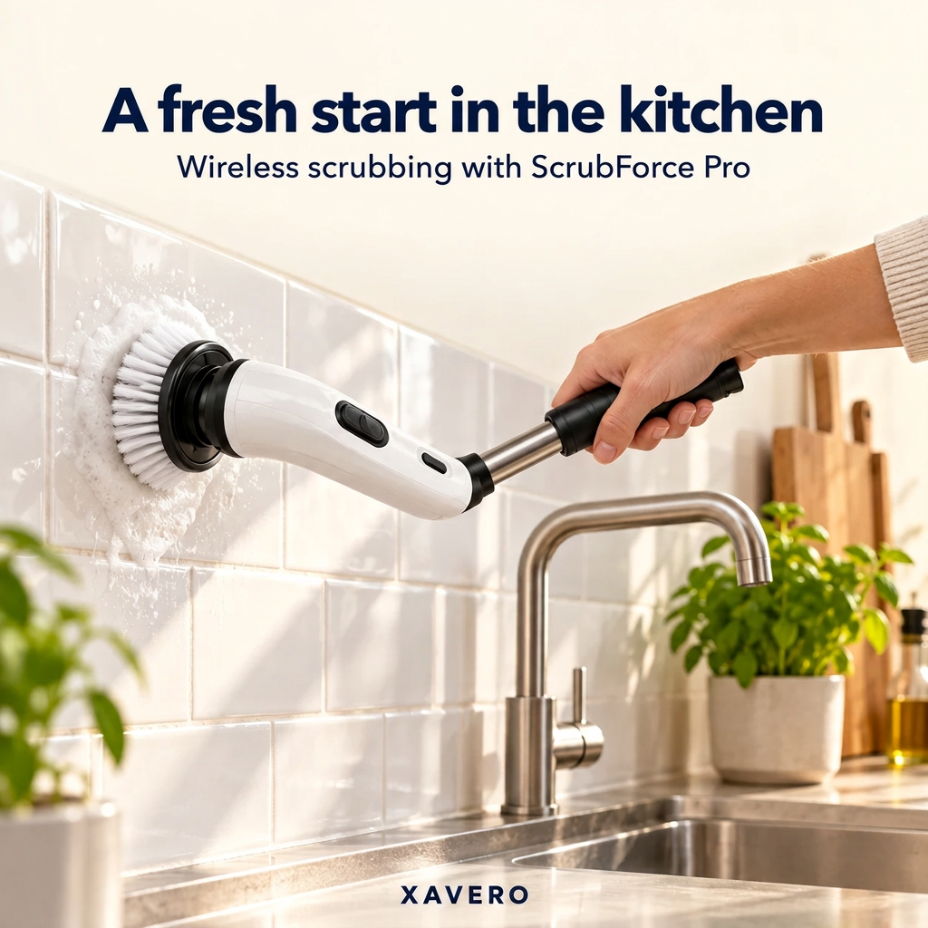 Cordless Electric Spin Scrubber with Extension Pole and Interchangeable Brush Heads 7