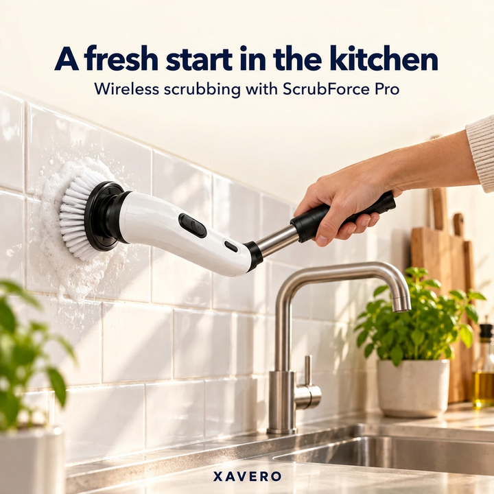 Cordless Electric Spin Scrubber with Extension Pole and Interchangeable Brush Heads 7