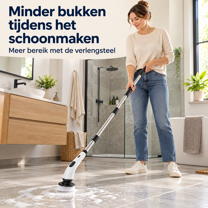 Cordless Electric Spin Scrubber with Extension Pole and Interchangeable Brush Heads 10