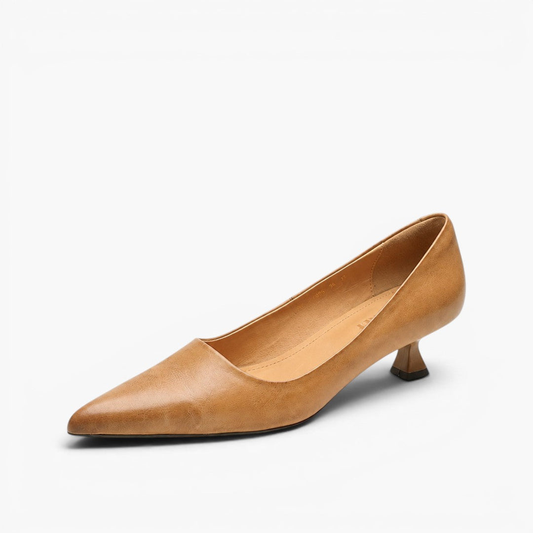 Women's Top-Grain Leather Kitten Heels, Slip-On Pointed Toe Pumps 1