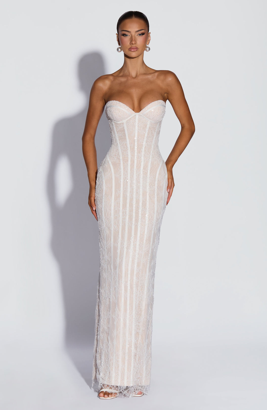 Strapless Floral Lace Corset Maxi Dress 9