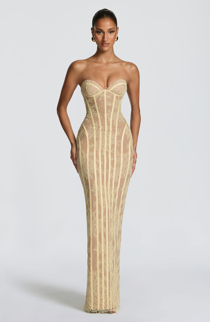 Strapless Floral Lace Corset Maxi Dress 17