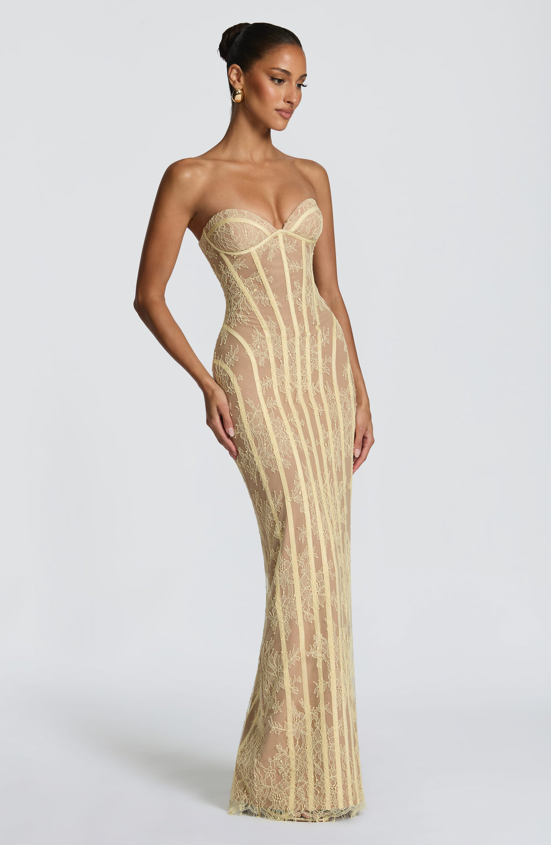 Strapless Floral Lace Corset Maxi Dress 19