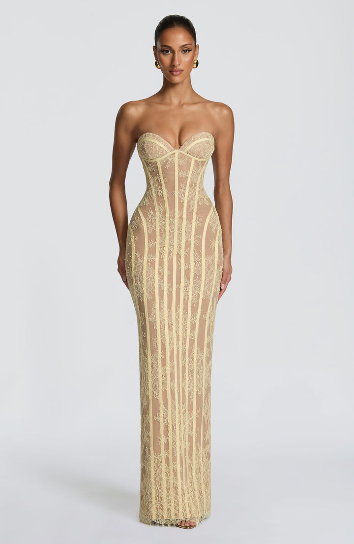 Strapless Floral Lace Corset Maxi Dress 21