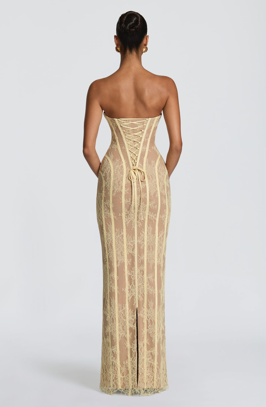 Strapless Floral Lace Corset Maxi Dress 18