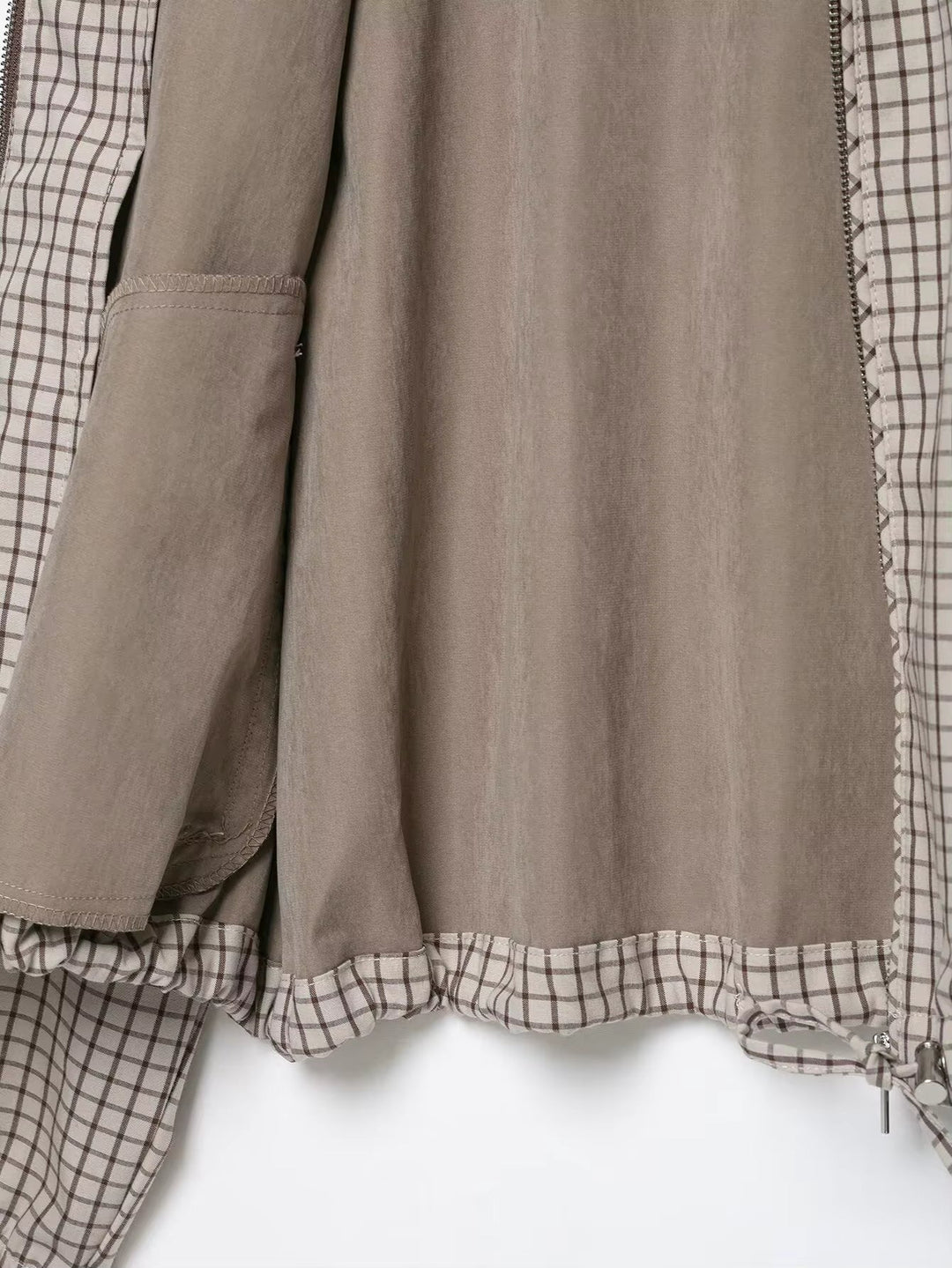 Women's Plaid Hooded Cropped Jacket with Zip Front and Drawstring Hem 5