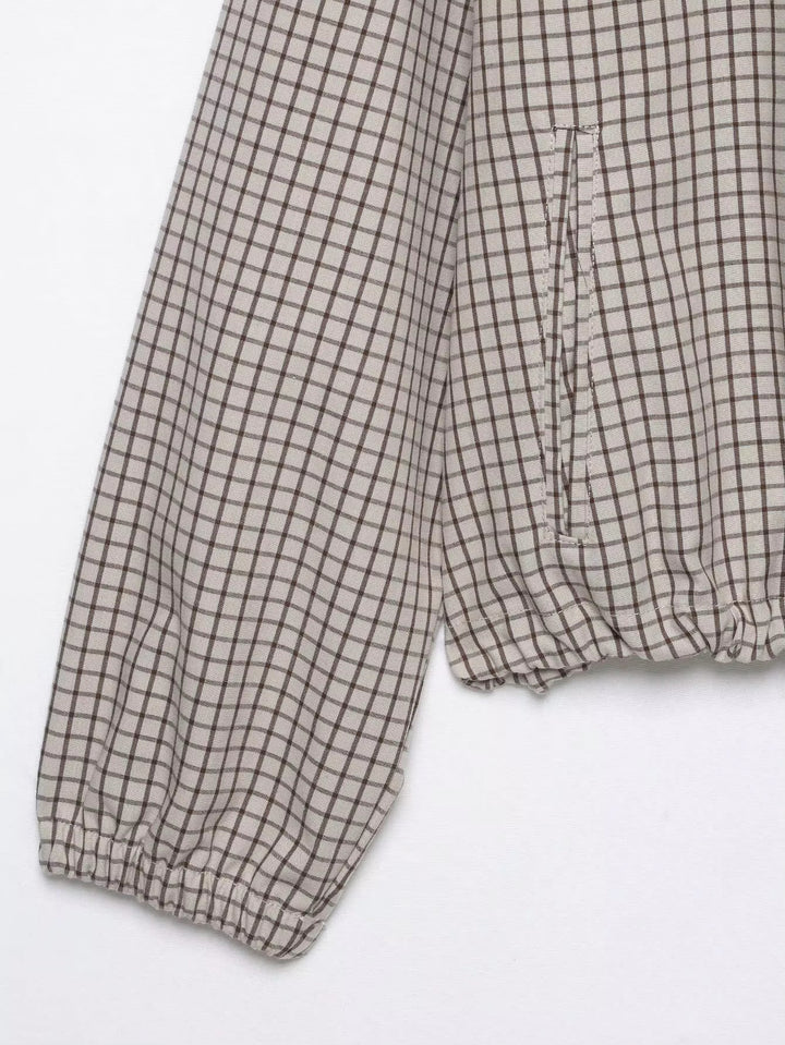 Women's Plaid Hooded Cropped Jacket with Zip Front and Drawstring Hem 8