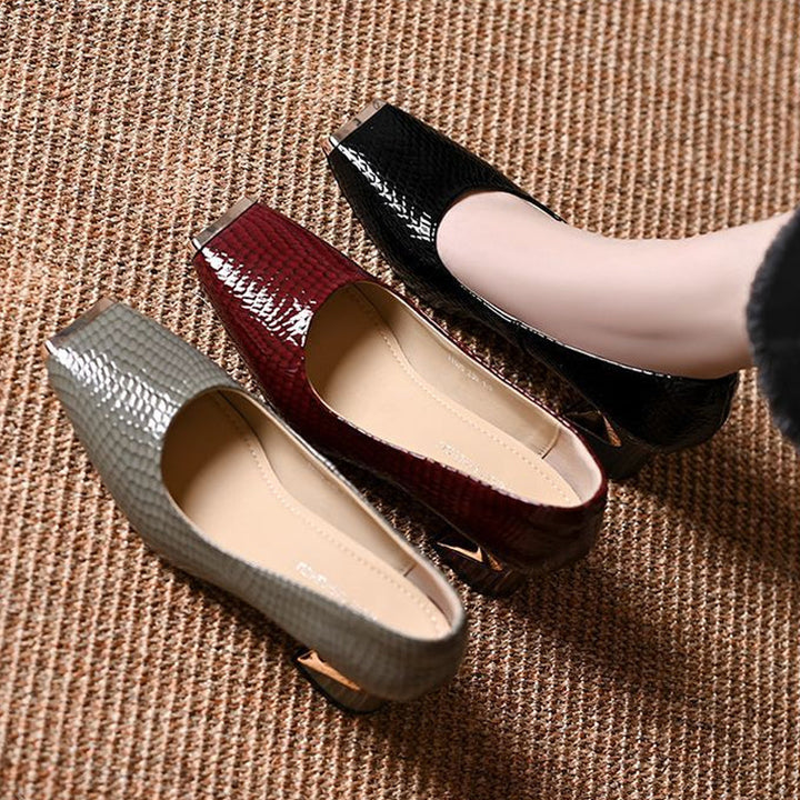 Snake Print Square Toe Heel Pumps 6
