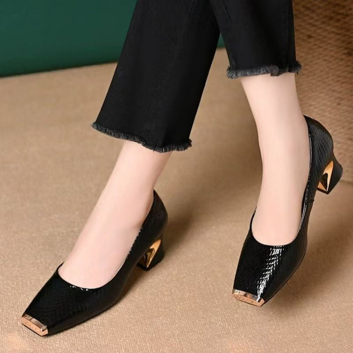 Snake Print Square Toe Heel Pumps 1