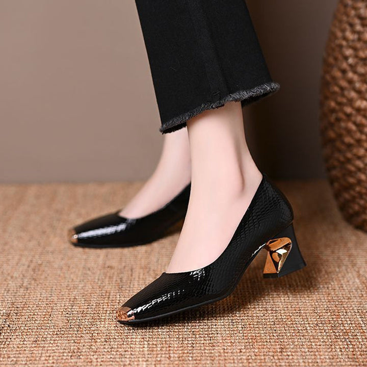 Snake Print Square Toe Heel Pumps 4