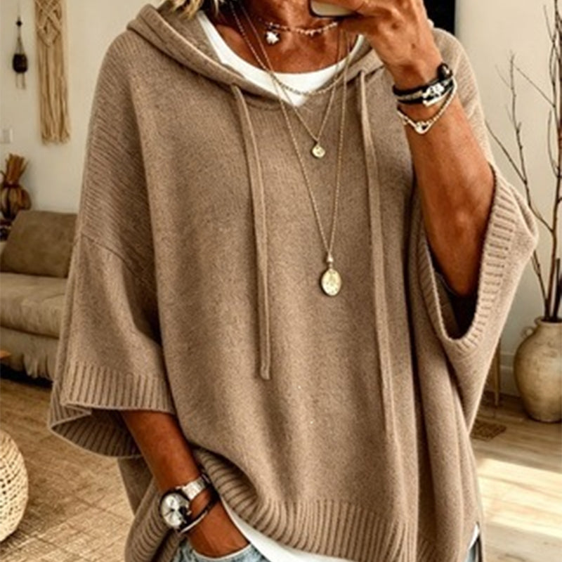 Women's Hooded Drawstring Knit Sweater, Vintage Distressed Oversized Pullover 14