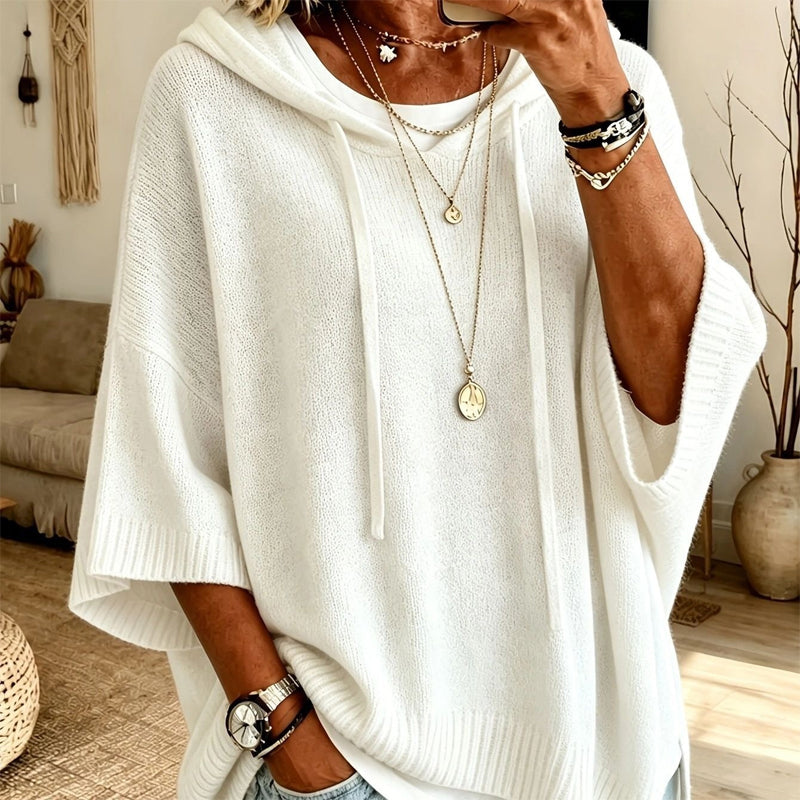 Women's Hooded Drawstring Knit Sweater, Vintage Distressed Oversized Pullover 8