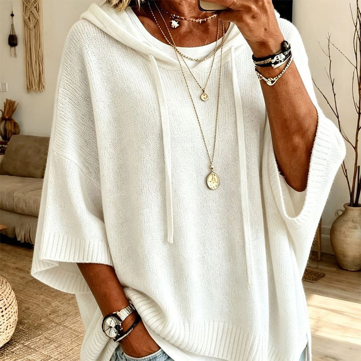 Women's Hooded Drawstring Knit Sweater, Vintage Distressed Oversized Pullover 8