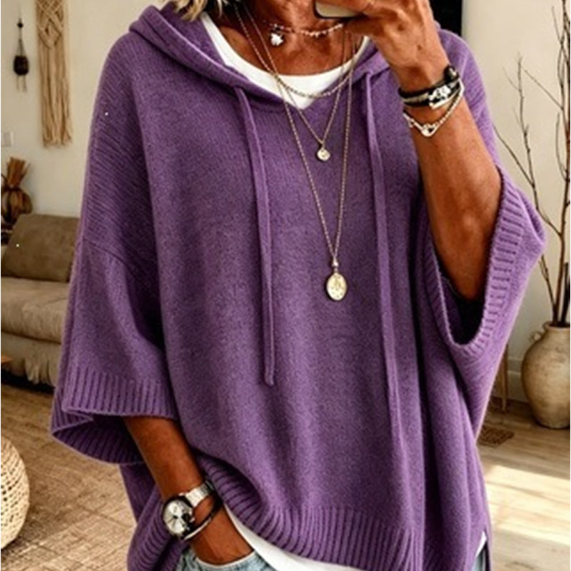 Women's Hooded Drawstring Knit Sweater, Vintage Distressed Oversized Pullover 11