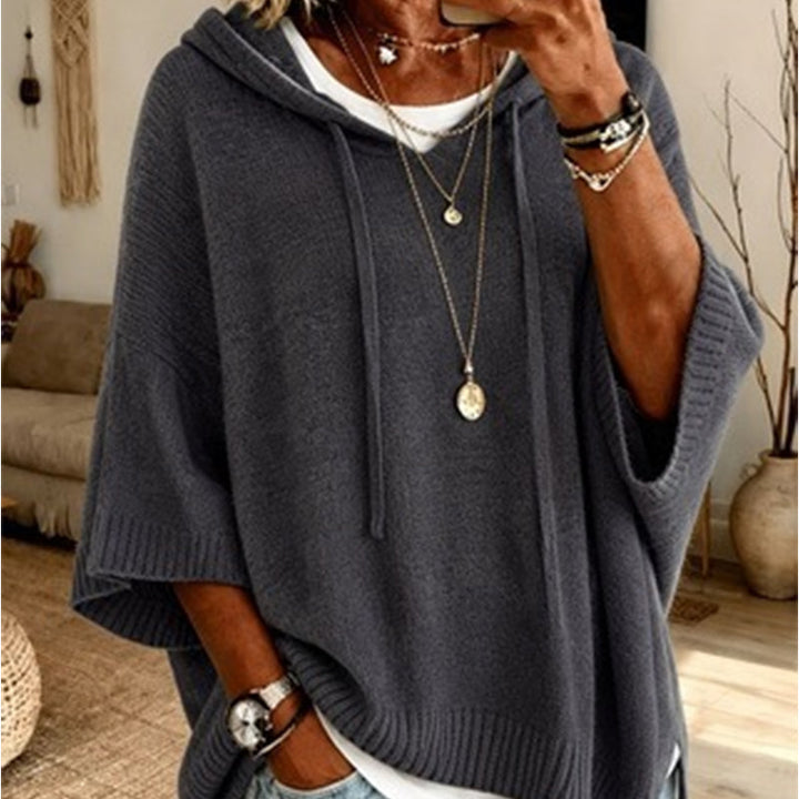 Women's Hooded Drawstring Knit Sweater, Vintage Distressed Oversized Pullover 9