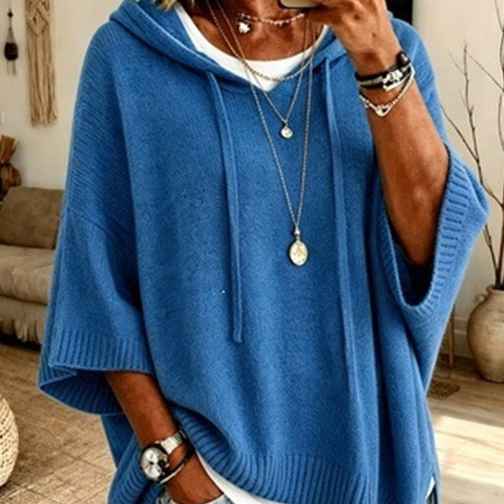 Women's Hooded Drawstring Knit Sweater, Vintage Distressed Oversized Pullover 12