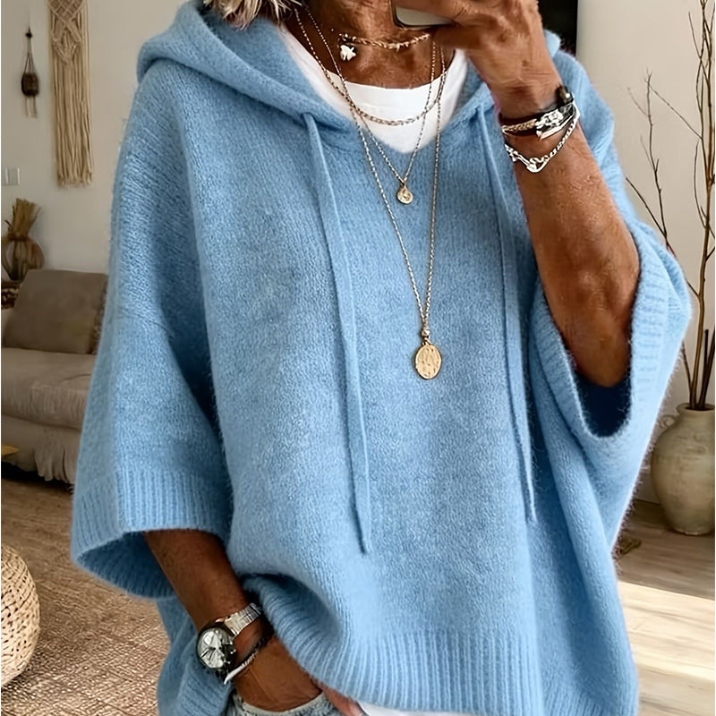 Women's Hooded Drawstring Knit Sweater, Vintage Distressed Oversized Pullover 17
