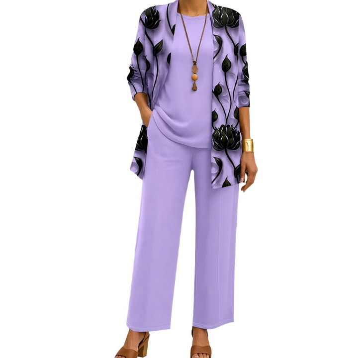 Women's 3-Piece Coordinated Set with Elegant Long Printed Cardigan 4
