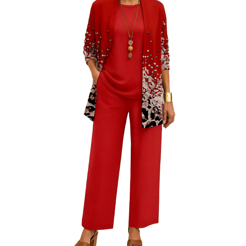 Women's 3-Piece Coordinated Set with Elegant Long Printed Cardigan 5
