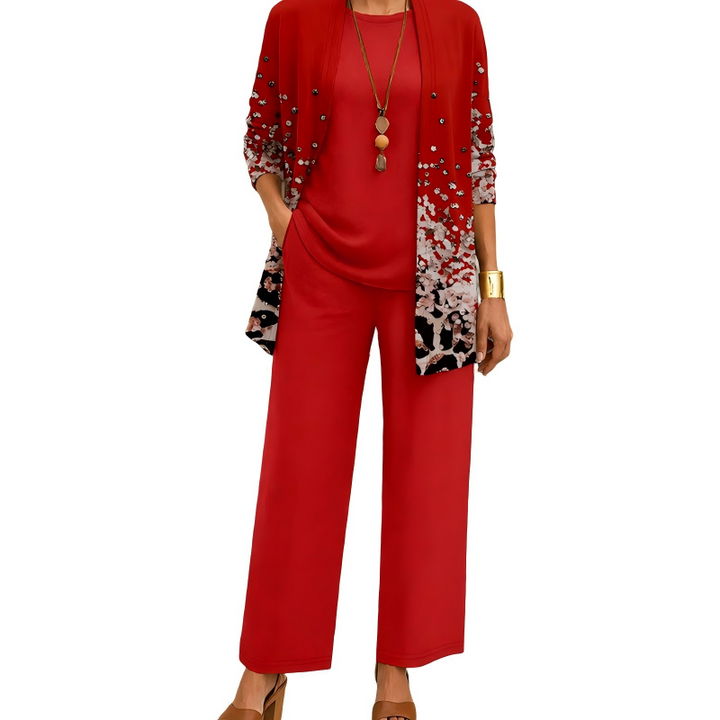 Women's 3-Piece Coordinated Set with Elegant Long Printed Cardigan 5