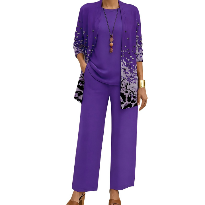 Women's 3-Piece Coordinated Set with Elegant Long Printed Cardigan 7