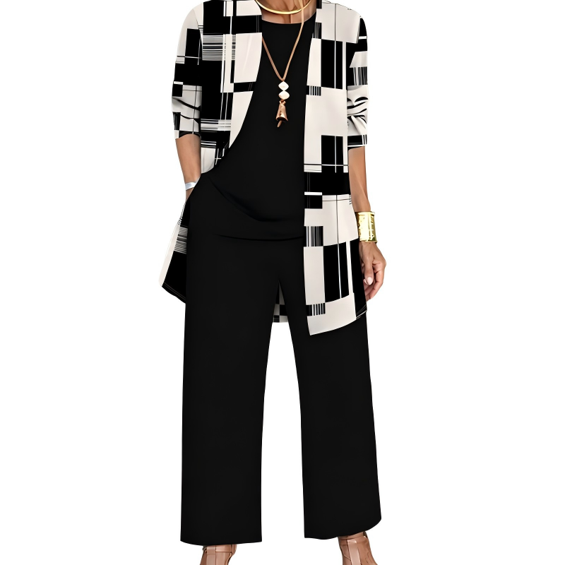 Women's 3-Piece Coordinated Set with Elegant Long Printed Cardigan 8