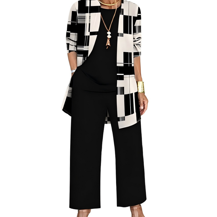 Women's 3-Piece Coordinated Set with Elegant Long Printed Cardigan 8