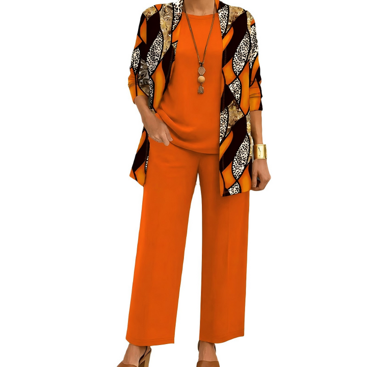 Women's 3-Piece Coordinated Set with Elegant Long Printed Cardigan 9
