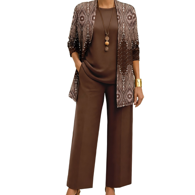 Women's 3-Piece Coordinated Set with Elegant Long Printed Cardigan 10